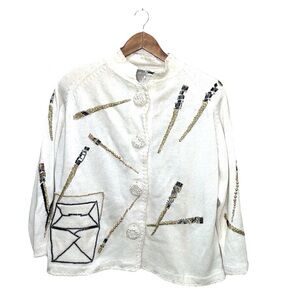 NEW Vintage Michael Simon Chop Suey Artist Sweater Cardigan Art 90s Fun Size 2X